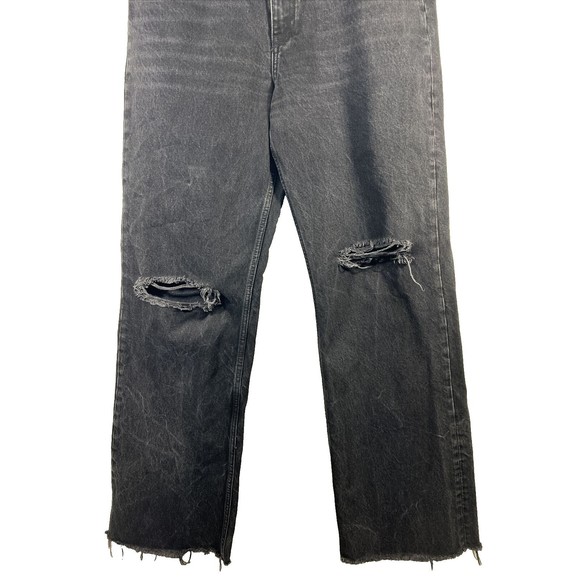 Zara High Waisted Distressed Baggy Wide Leg Full Length Jeans Black Size 12 - Picture 3 of 11